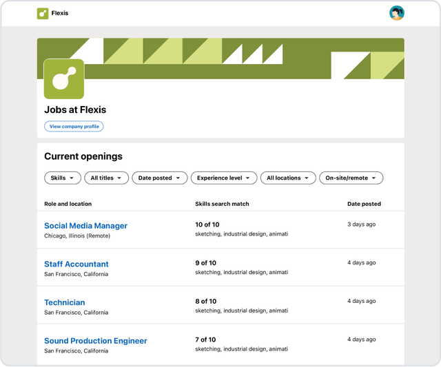 Jobs at Your Company product UI screen.