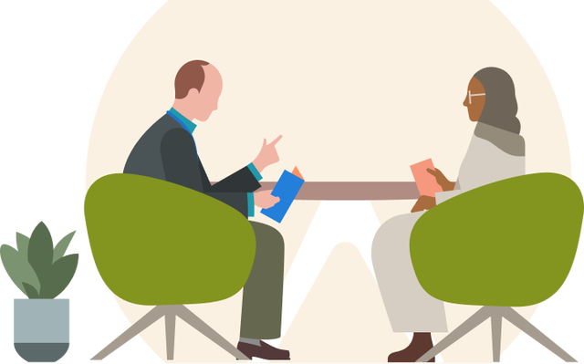 illustration of two people in a discussion