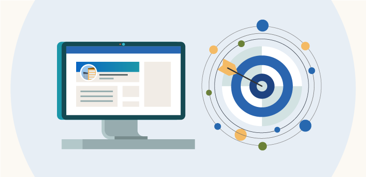 Graphic of a computer screen open on a LinkedIn Page. Beside it, there is a target with an arrow through the bullseye.