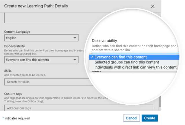 Screenshot of discoverability controls