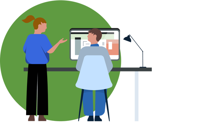 Illustration of 2 people discussing