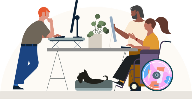 illustration of several people working together at a table