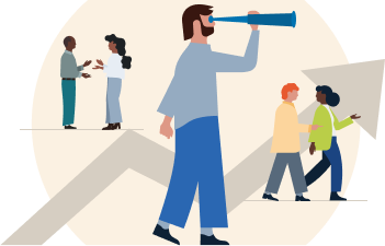 Illustrartion of professionals meeting employees where they are