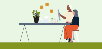 Illustration of two individuals at a desk.
