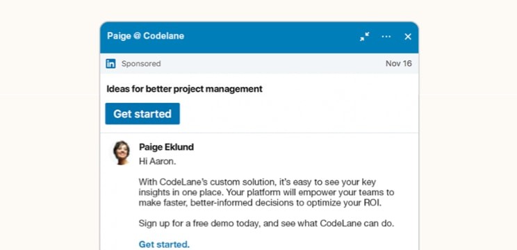 Example of a Message Ad on LinkedIn