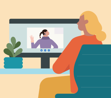 Illustration of professionals in virtual meeting