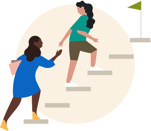illustration of someone helping another person up stairs