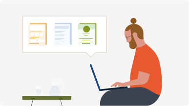 illustration of a person viewing data on a laptop