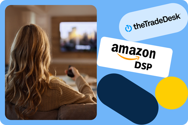Woman watching TV with ad tech logos
