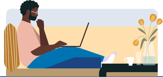 Illustration of a person working on a laptop on a couch