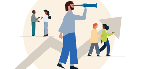 illutration of a person searching, using a telescope
