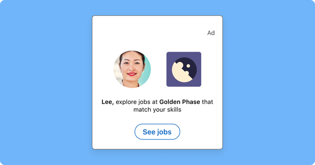 Digital job ad with profile and company icon