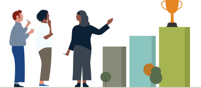 illustration of several people working towards a goal
