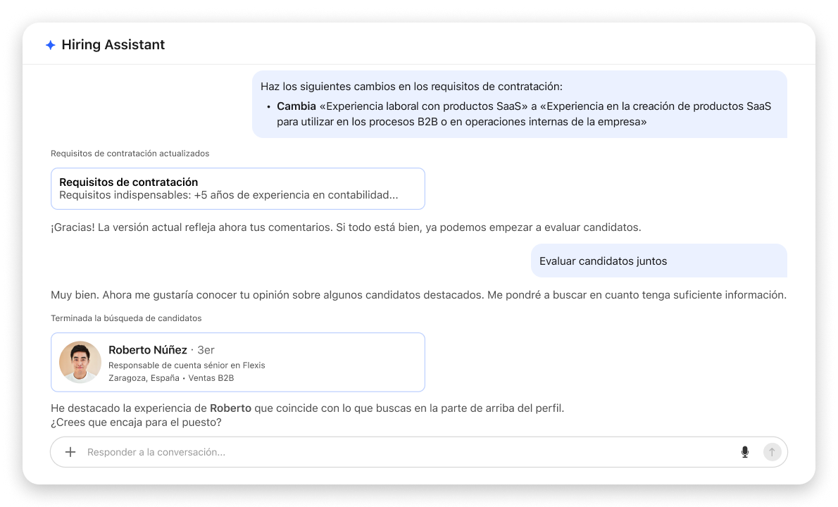 Interfaz de bienvenida de LinkedIn Recruiter