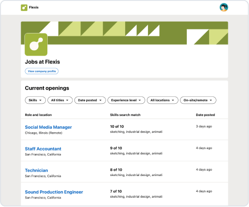 Jobs at Your Company product UI screen.