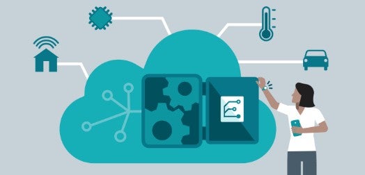 Ilustración de una persona con un icono de nube de fondo.