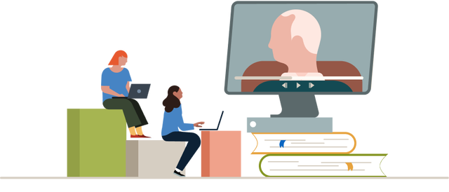 illustration of several people watching a presentation on the computer