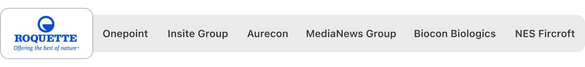 Roquette, Onepoint, Insite. group, Aurecon, MediaNews Group, Biocon Biologics, and NES Ficoft