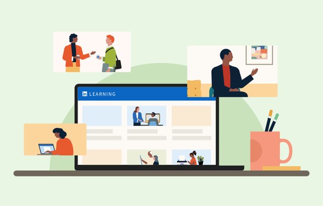 Illustration of a laptop displaying a LinkedIn Learning course.