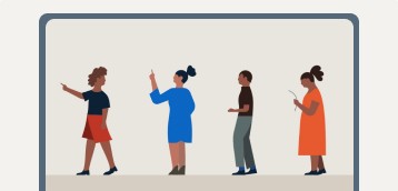 Laptop screen showing illustration of four people