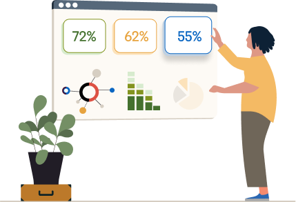 illustration of a person examining statistics in graphs on a whiteboard