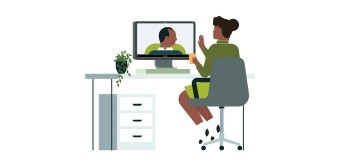 Illustration of two people video conferencing on computers