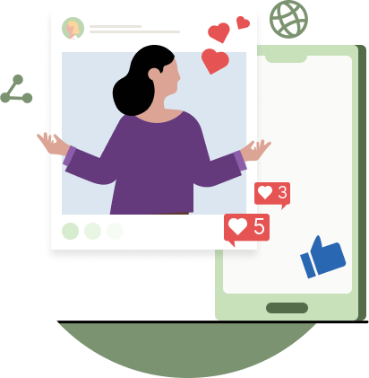 Illustration of a mobile device highlighting a social media post.