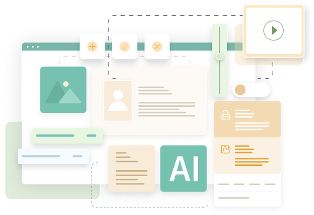 Illustrations of several websites and media graphics.