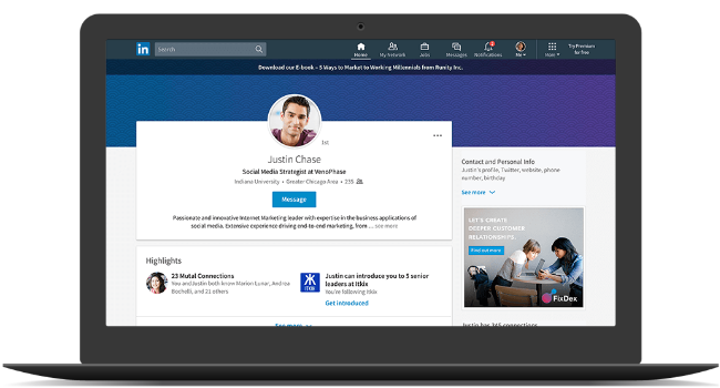 Image of LinkedIn Homepage in laptop