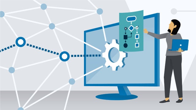 Illustration of AI and person pointing to chart