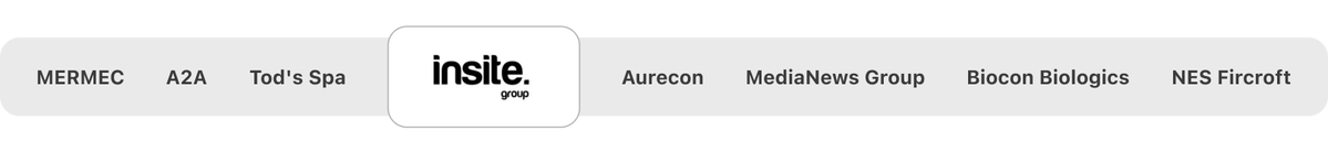 MERMEC, A2A, Tod's Spa, Insite Group, Aurecon, MediaNews Group, Biocon Biologics e NES Fircroft