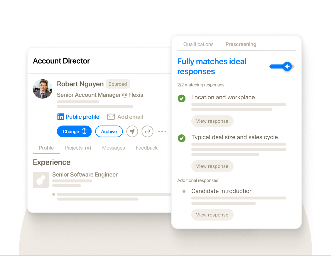 Recruitment dashboard showing candidate match responses