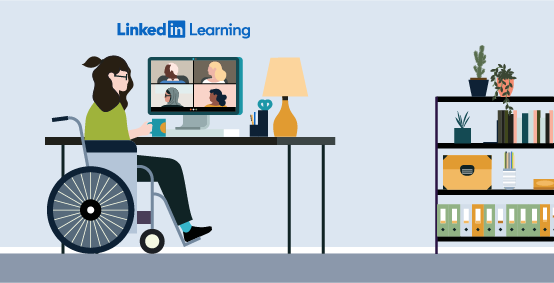 illustration of woman in a video meeting with four woman