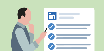 Illustration of a person pointing at a LinkedIn checklist.