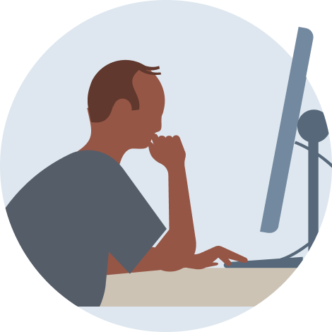 Illustration of a person thinking at their computer