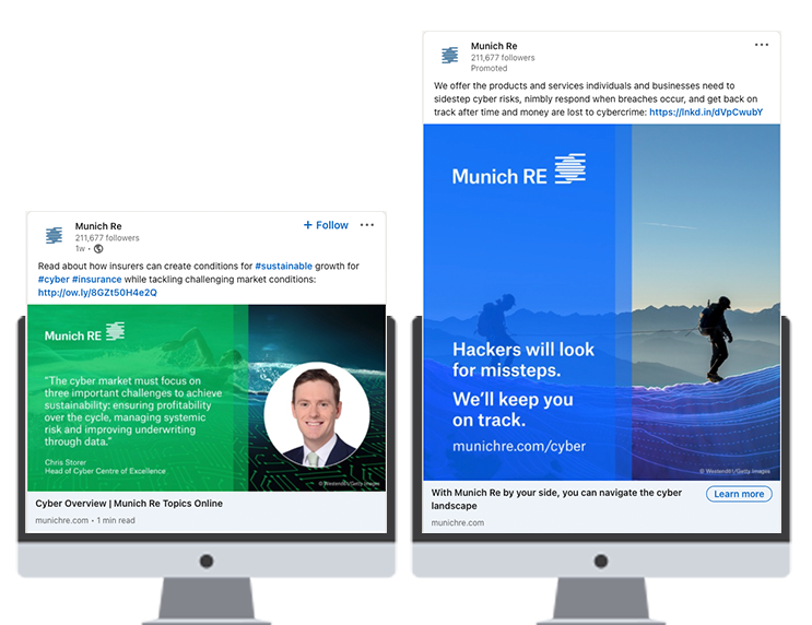 Image showing LinkedIn Ads used by Munich Re for their campaigns