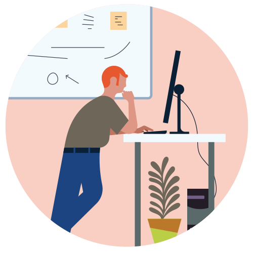 A graphic of a man at a standing desk
