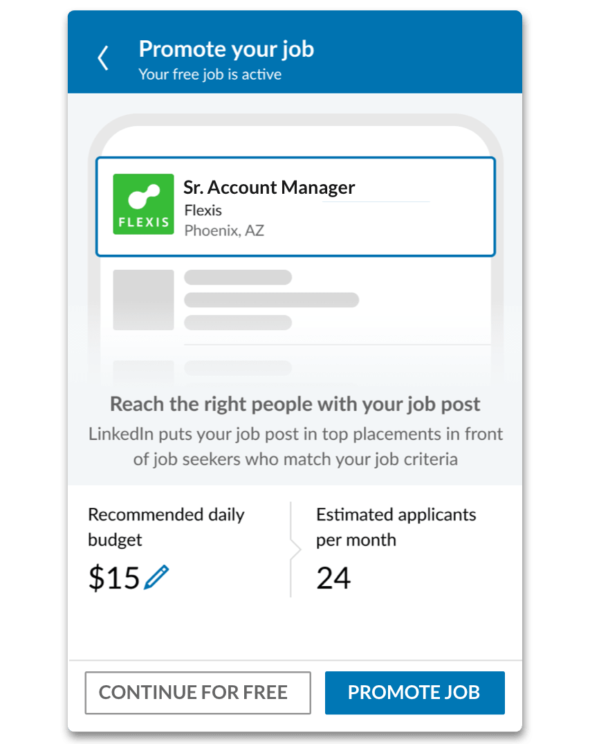 An product screenshot showing how to set your recommended daily budget and estimated applicants for your job post.