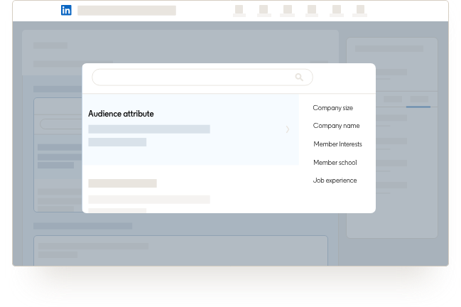 Illustrazione di Gestione campagne di LinkedIn, su cui sono evidenziate delle categorie di attributi.