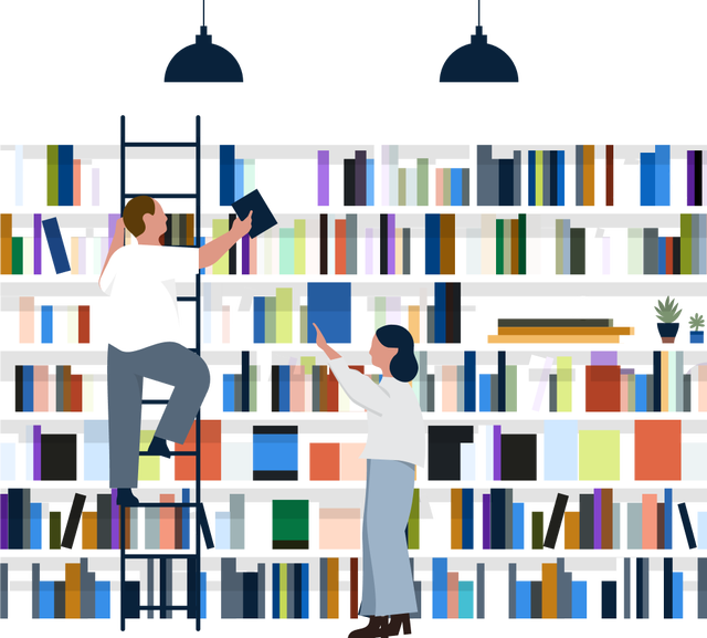 Professional helping other professional with books