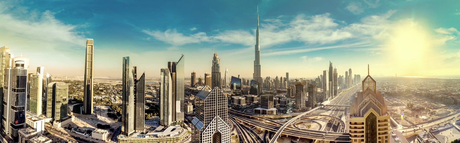 Aerial view of Dubai with Burj Khalifa