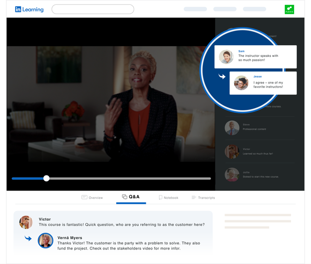 Ilustração de um instrutor do LinkedIn Learning ministrando um curso em vídeo.