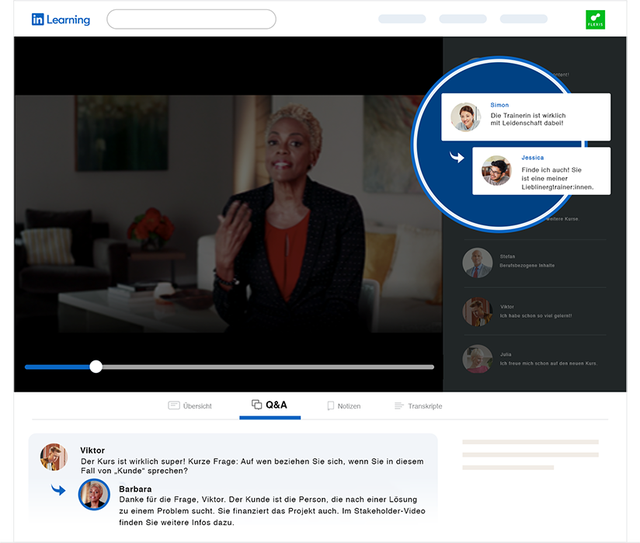 Illustration einer LinkedIn Learning-Trainerin in einem Videokurs
