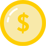 Flat yellow coin icon with dollar symbol