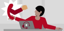 Illustration of woman holding phone with fist pointed towards her