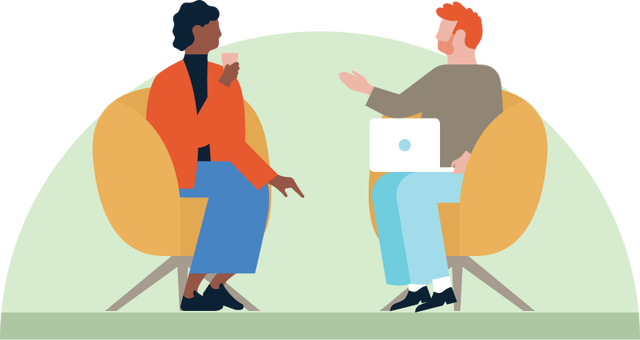 Illustration of two people in a discussion
