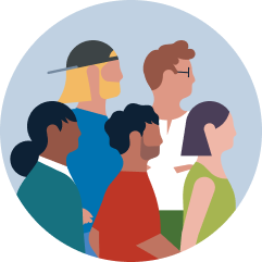 illustration of several people looking the same direction 