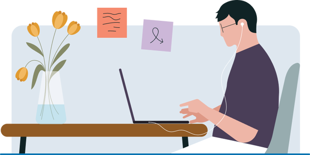 Illustration of a professional working on a laptop