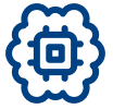 Icon of a brain with a computer chip at the front.
