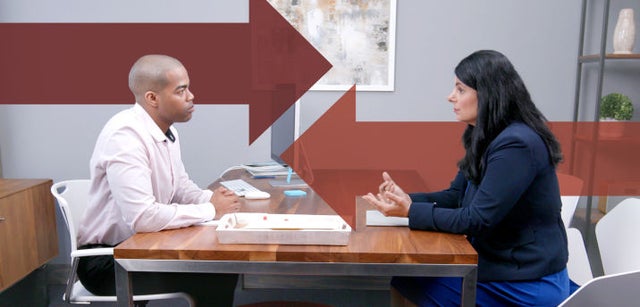 Image of professionals coaching and mentoring with arrow icons